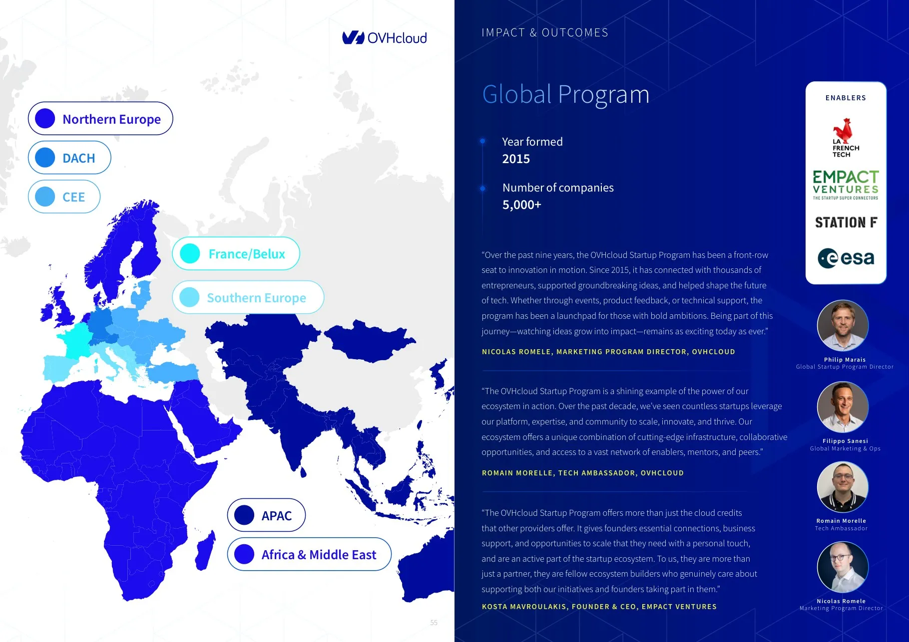 Report spread mapping the program's global clusters and regional data
