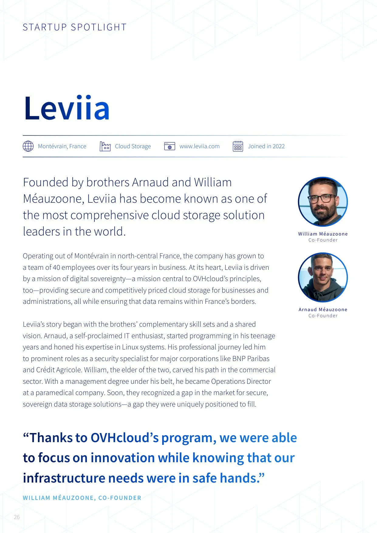 Startup spotlight page on Leviia from the OVHcloud report