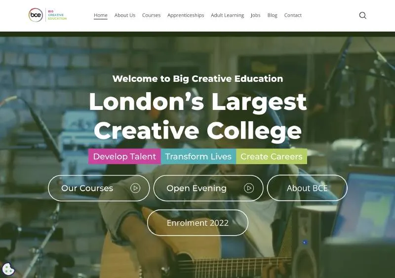 Big Creative Education website homepage: London's largest creative college
