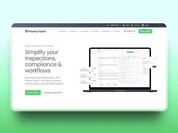 Property Inspect landing page on a laptop